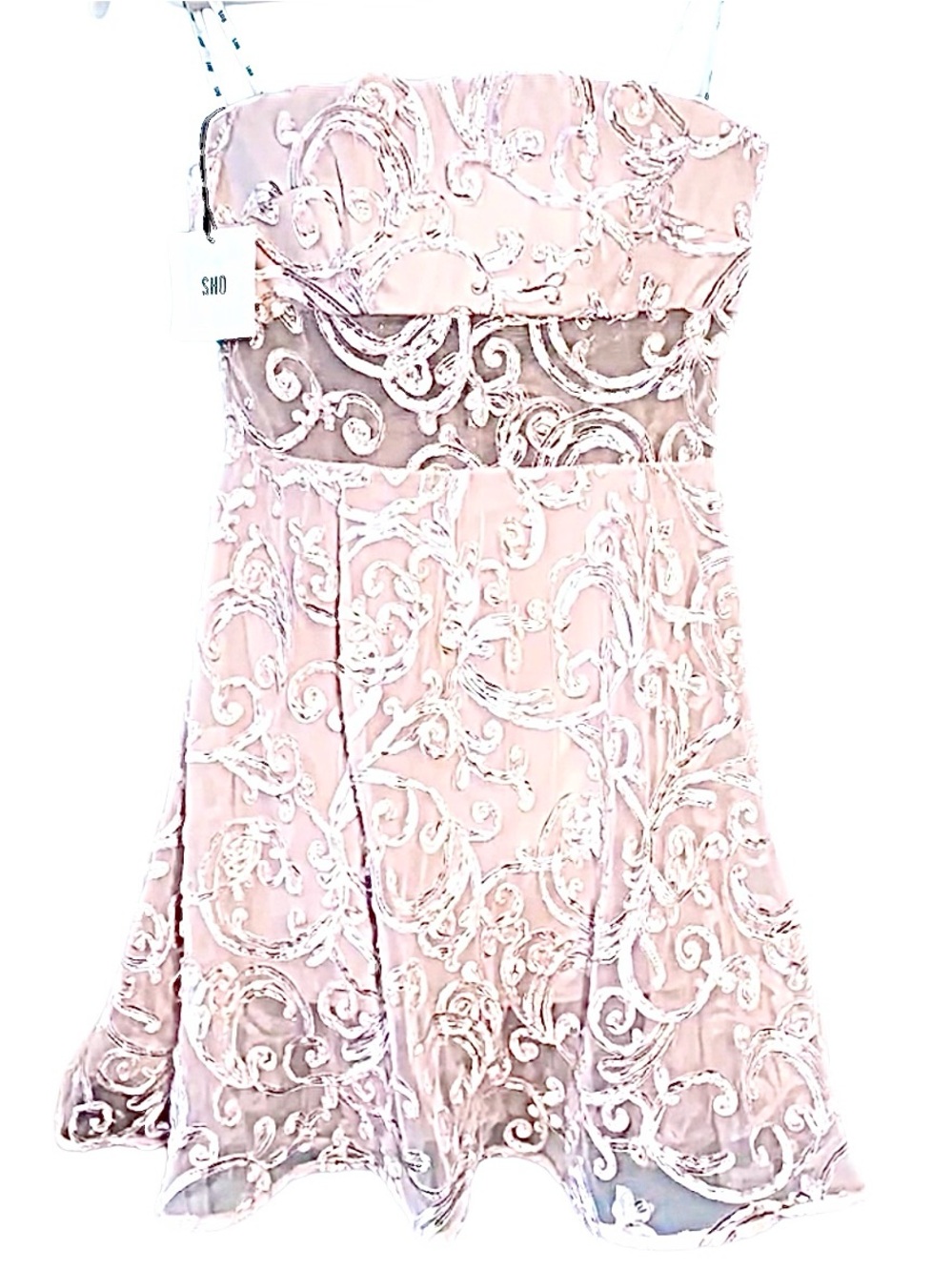 SHO ByTadashi Shoji Strapless Lace Overlay Party Dress Fit & Flare Pink Sz 8 NWT